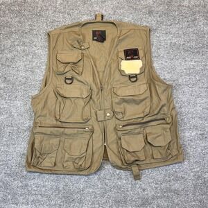 Eagle Claw Vest Mens L/XL Beige Canvas Military Pockets Full Zip Workwear